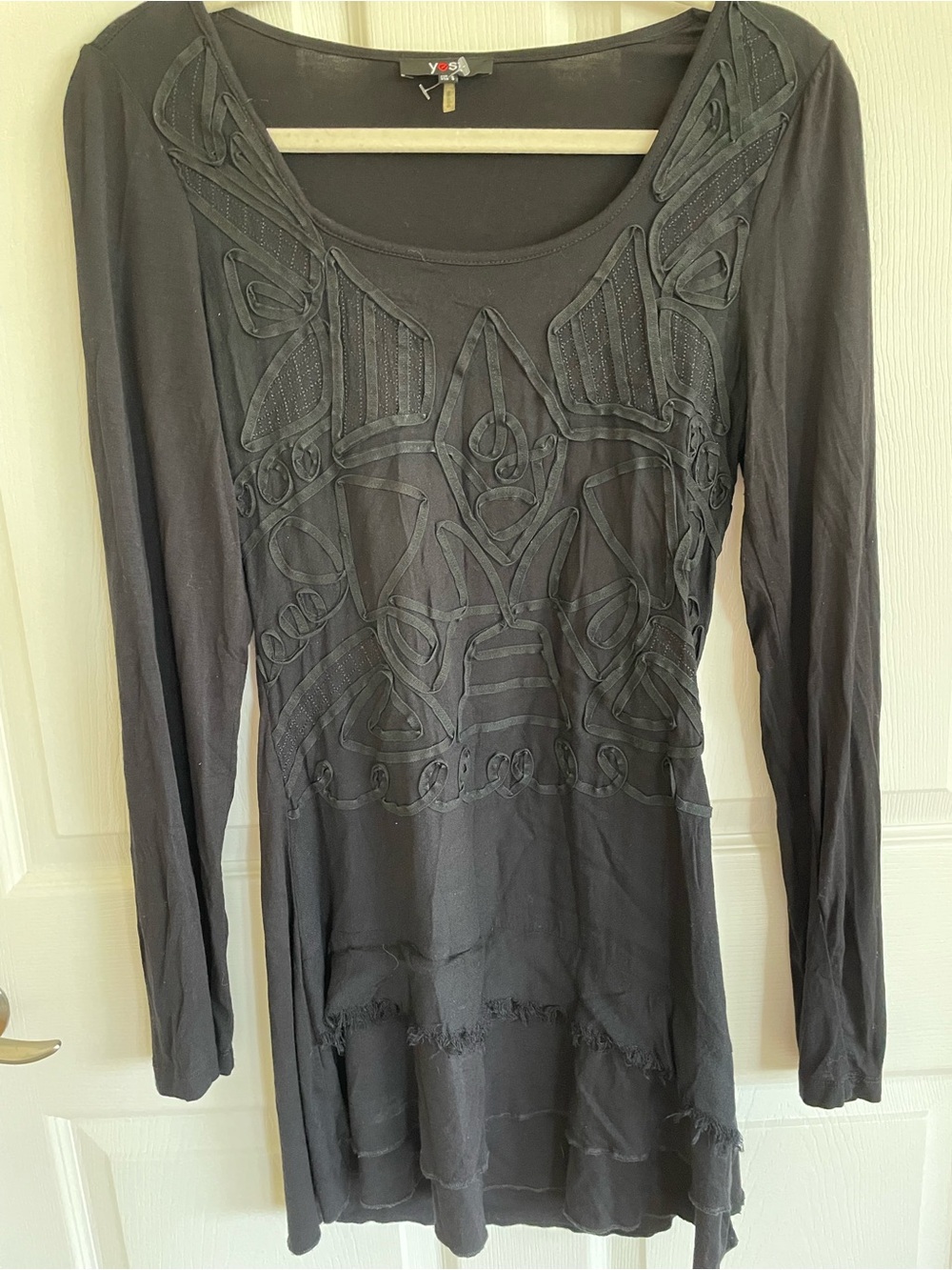 YEST Flirty Boutique Black Long-Sleeve Soutache Embellished Dress Size 6